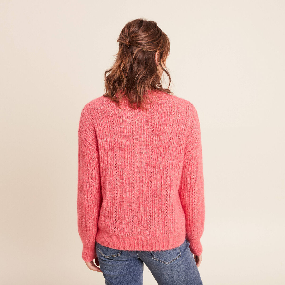 Pull col tunisien manches longues rose femme