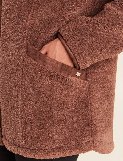 Manteau bouclette doubl&eacute; manches longues marron fonc&eacute; femme