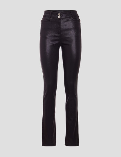 Pantalon ajusté enduit noir femme