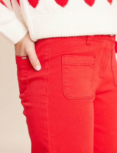 Pantalon droit 7/8&egrave;me taille standard rouge fluo femme