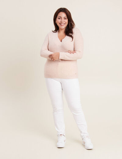 Pull manches longues rose poudrée femme