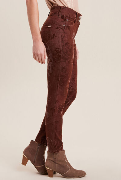 Jean ajusté taille standard orange foncé femme