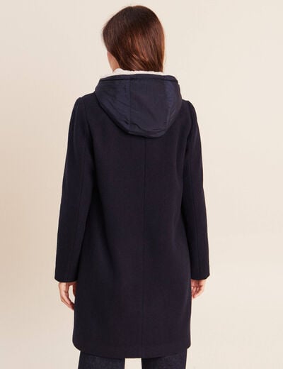 Manteau ajust&eacute; capuche amovible bleu fonc&eacute; femme