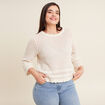 Pull manches 3/4 ajouré ecru femme