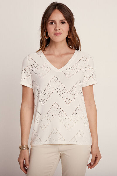 T-shirt manches courtes fluide ecru femme