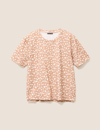 T-shirt droit col rond manches courtes marron femme