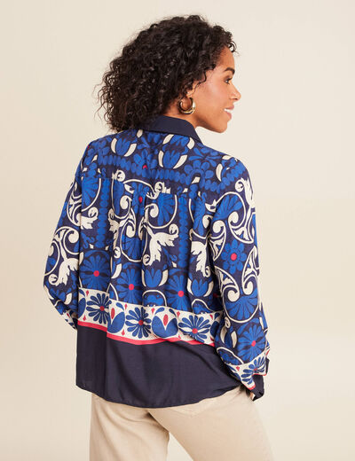 Chemise manches longues fluide bleu femme