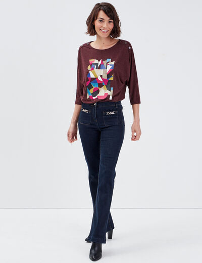 T-shirt manches 3/4 marron femme