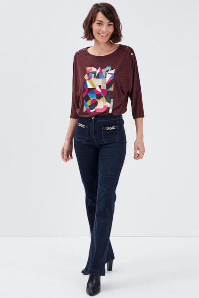 T-shirt manches 3/4 marron femme