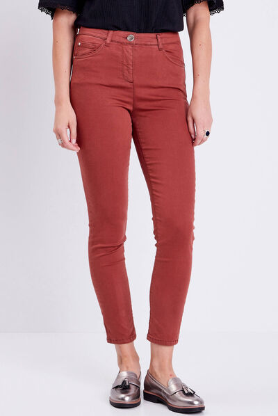 Pantalon léger taille standard 7/8ème marron cognac femme
