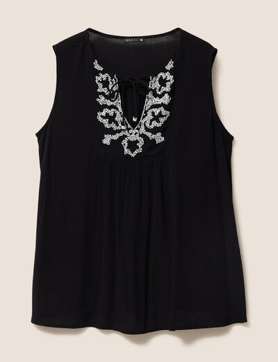 Blouse ample sans manches col rond noir femme