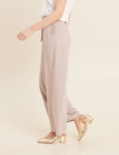 Pantalon large taille haute beige femme