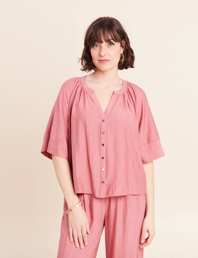 Blouse ample col v manches 3/4 mauve femme
