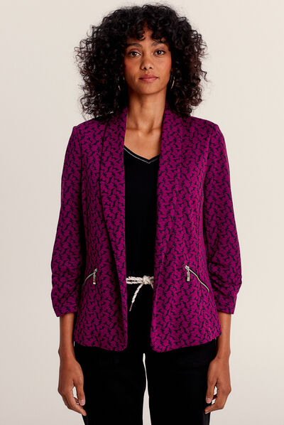 Veste ajustée col châle rose fushia femme