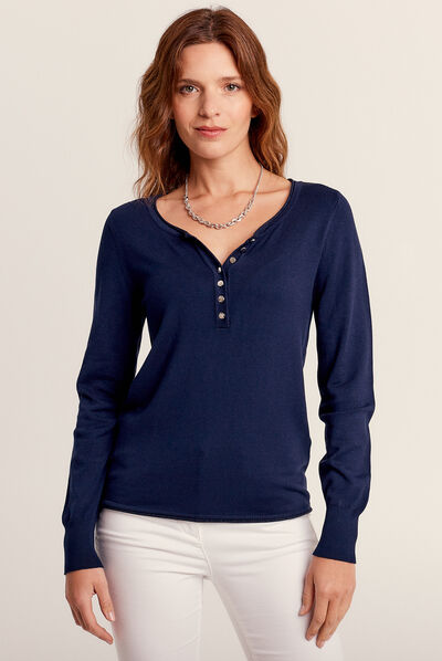 Pull manches longues bleu marine femme