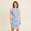 Robe droite courte col V bleu femme