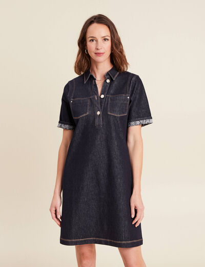 robe courte droite en jean col chemise denim brut femme