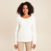 Pull brod&eacute; col rond manches longues ecru femme