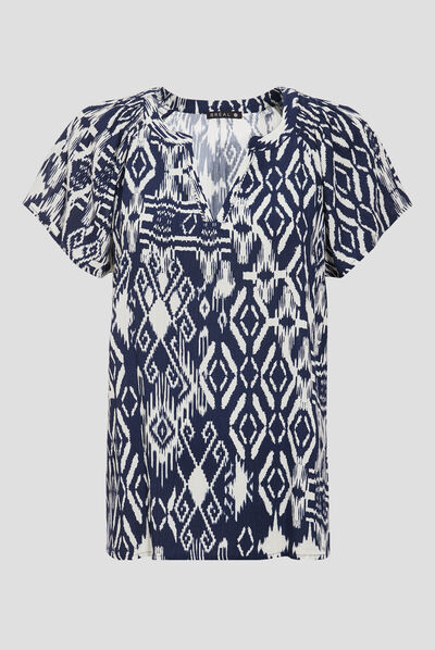 Blouse manches courtes bleu foncé femme