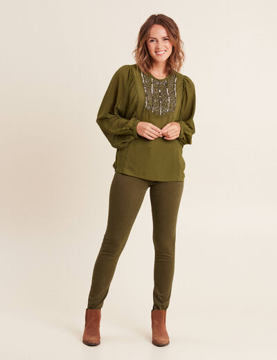 Blouse manches longues vert olive femme
