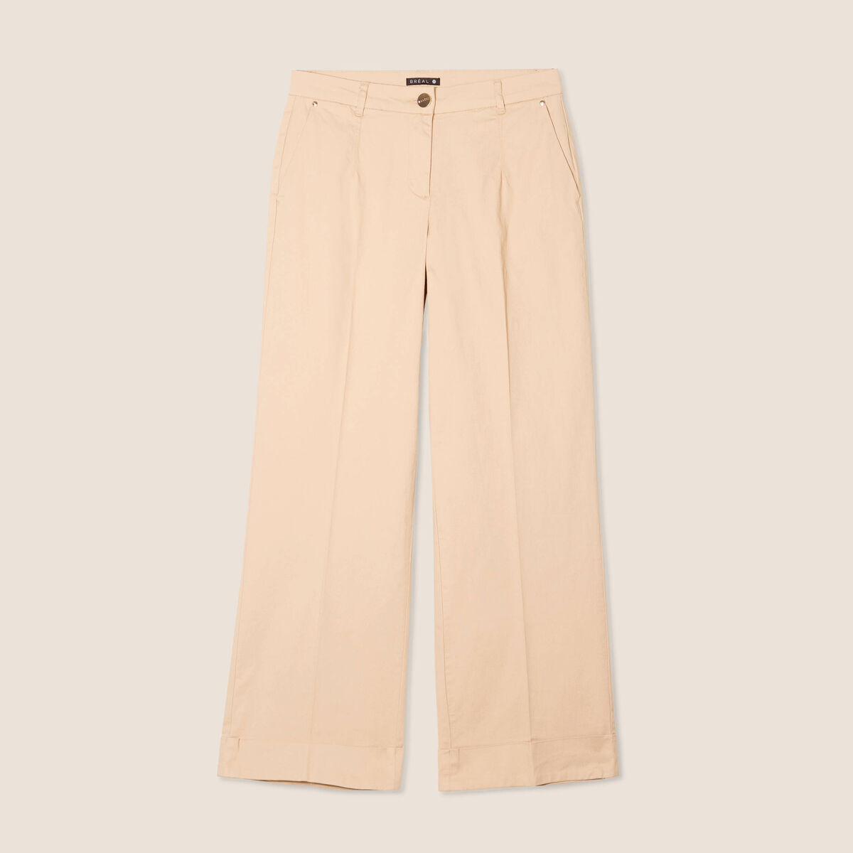 Pantalon large taille basculée beige femme