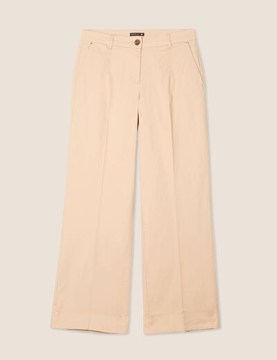 Pantalon large taille basculée beige femme