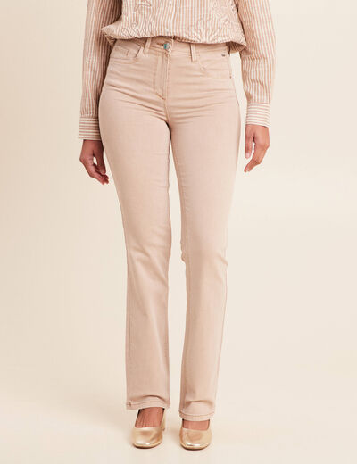 Jean coupe droite taille haute denim beige femme