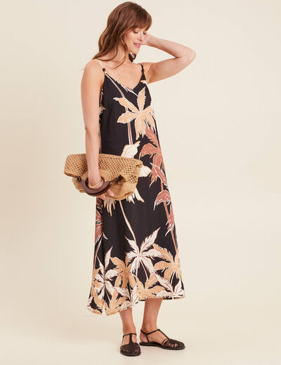 Robe évasée fines bretelles noir femme