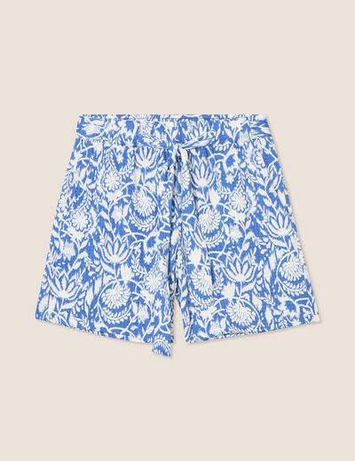 Short droit ceinturé bleu femme