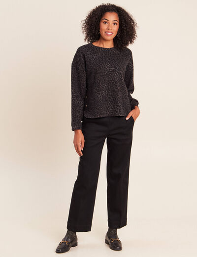 Pull col rond manches longues marron femme