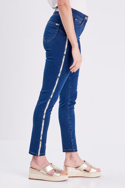 Jean ajusté avec bandes denim stone femme