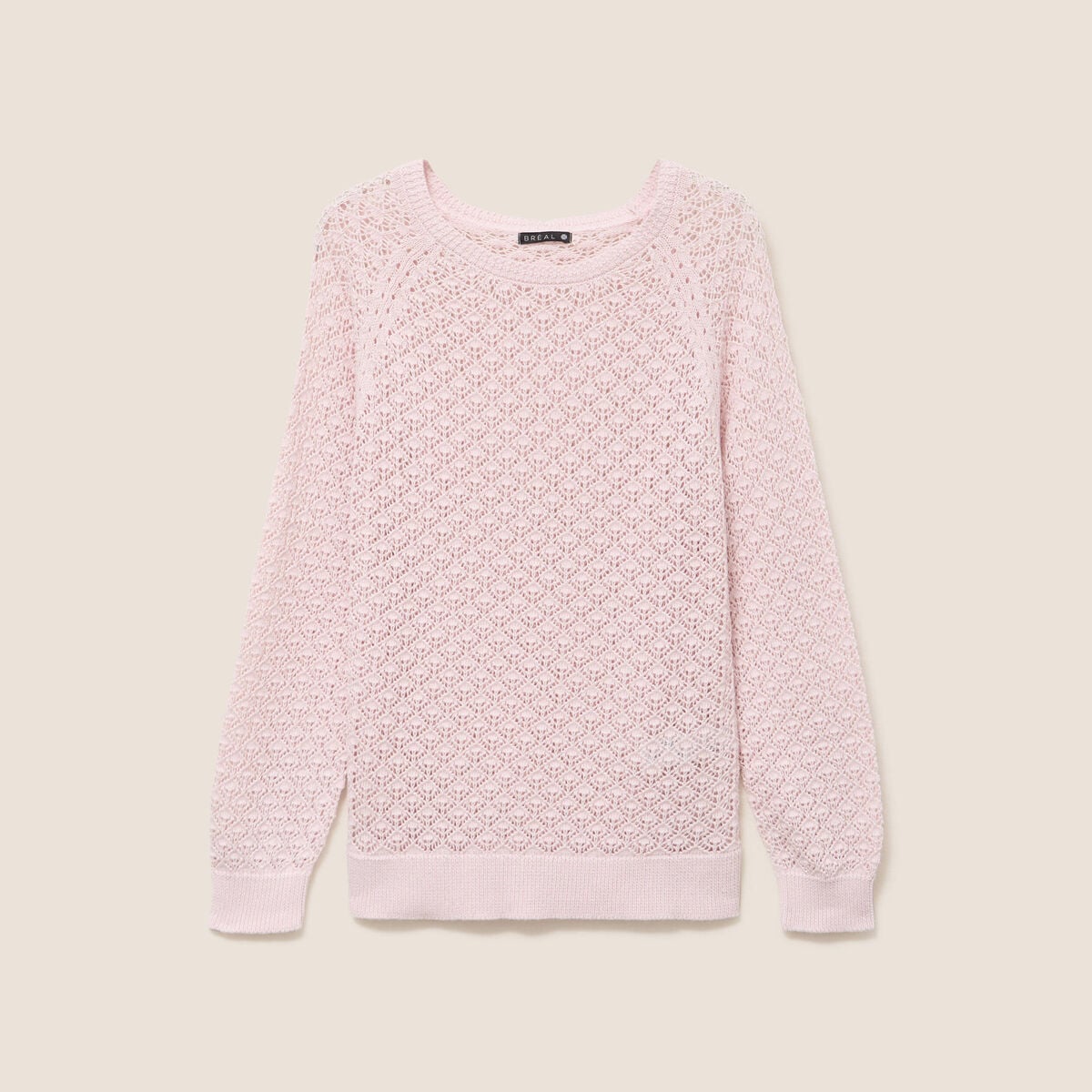 Pull col rond manches longues rose clair femme
