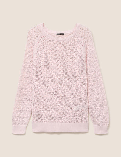 Pull col rond manches longues rose clair femme
