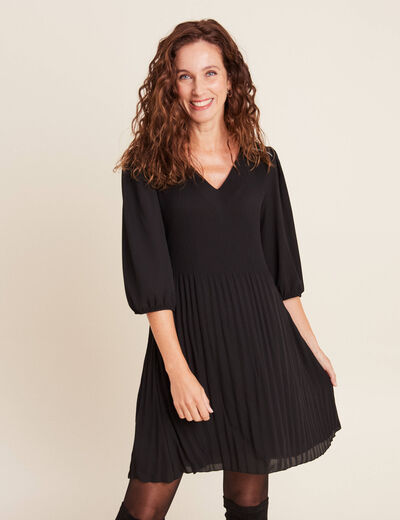 Robe évasée fluide plissée noir femme