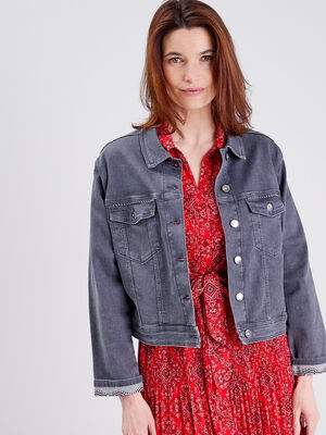 Veste droite en jean denim gris femme