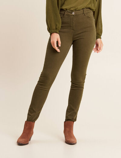 Jean magique L'Unique coupe ajust&eacute;e vert kaki femme