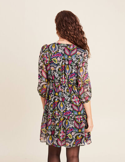 Robe évasée manches 3/4 noir femme
