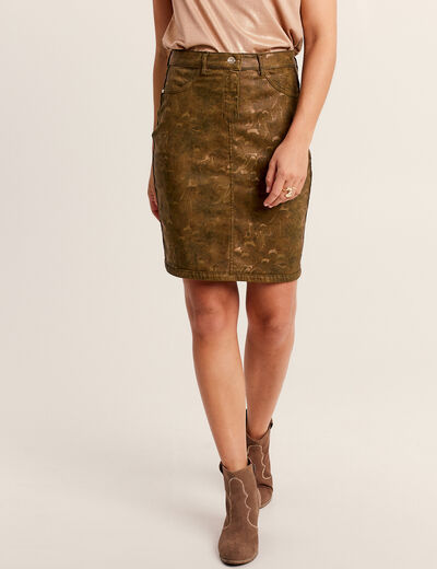 Jupe droite réversible couleur bronze femme