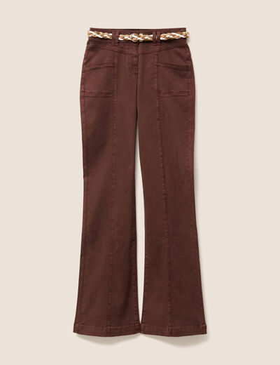 Pantalon bootcut jean ceinture amovible marron foncé femme