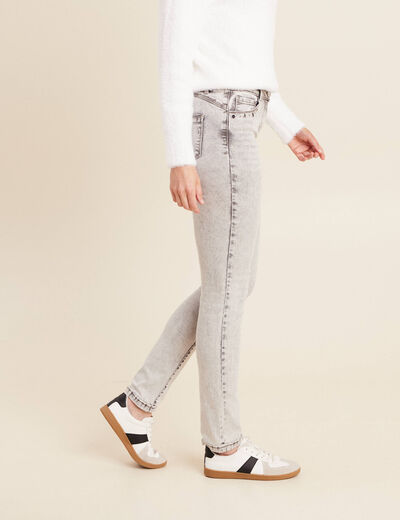 Jean ajust&eacute; taille bascul&eacute;e denim snow gris femme