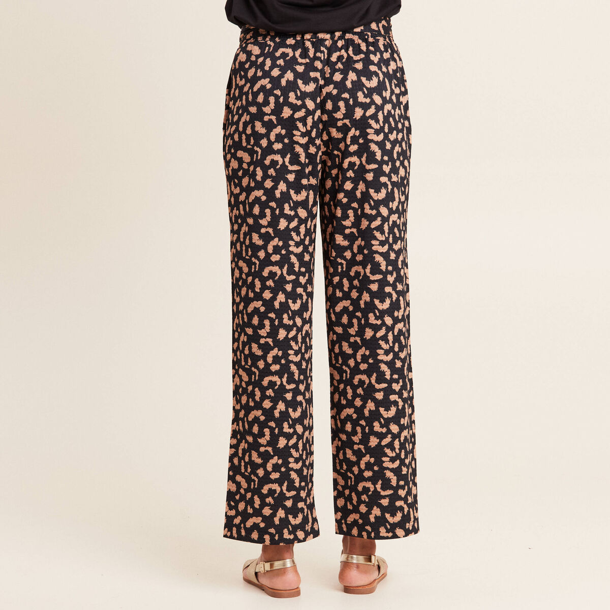 Pantalon ample taille haute noir femme