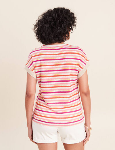 T-shirt droit col v manches courtes orange femme