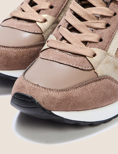 Baskets compensées aspect daim marron foncé femme