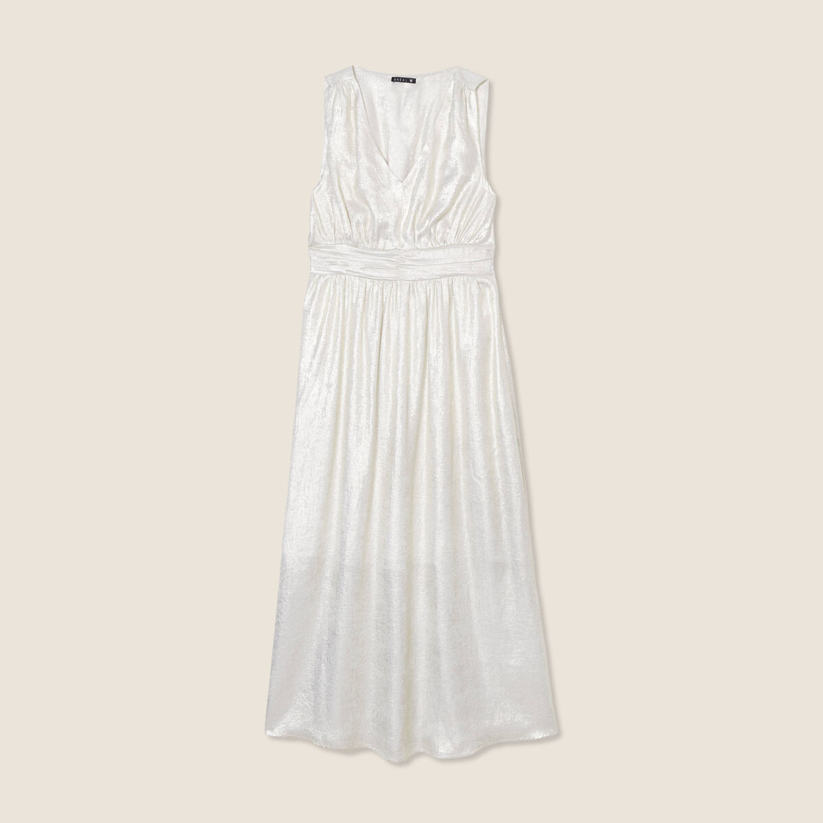 Robe longue évasée métallisée couleur or femme