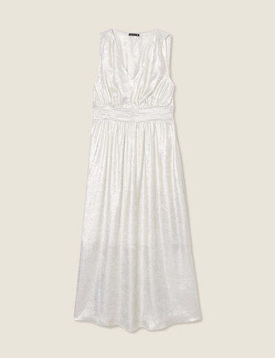 Robe longue évasée métallisée couleur or femme