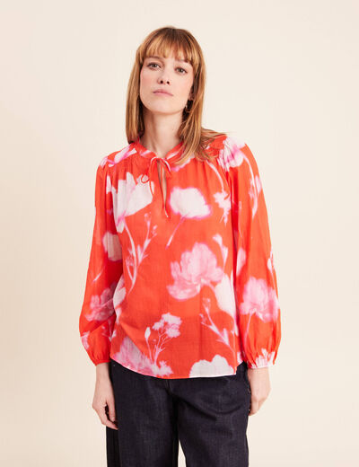 Blouse ample en voile manches longues rouge femme