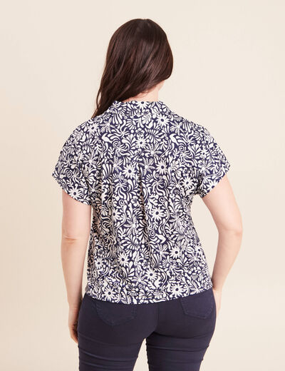 Blouse manches courtes nou&eacute;e bleu femme