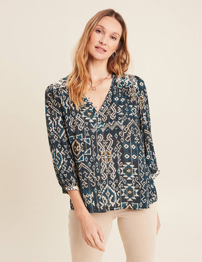 Blouse manches 3/4 bleu foncé femme
