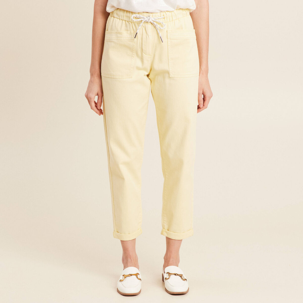 Jean large à coulisse jaune clair femme