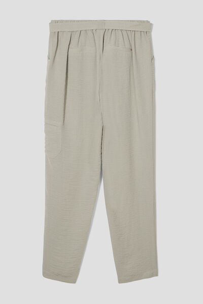 Pantalon flou ceinturé vert clair femme